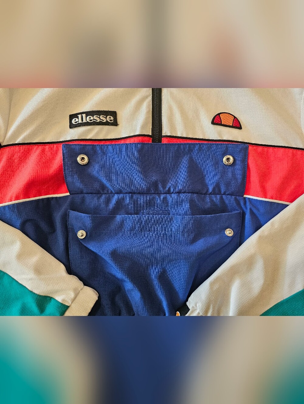 ellesse Colorblock Cropped Windbreaker Jacket - White/Red/Blue/Teal - Picture 2 of 7